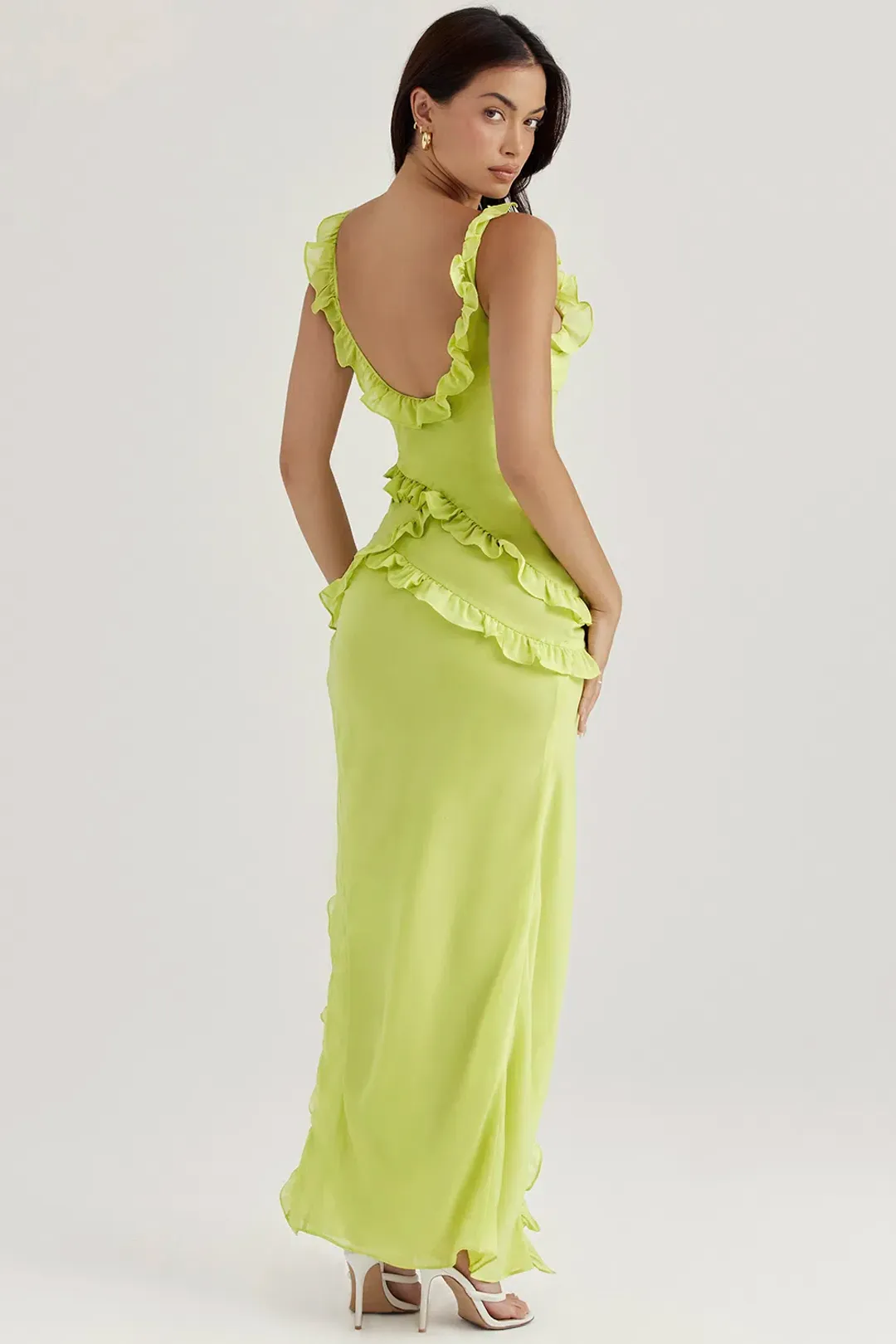 House of CB Pixie Ruffle Maxi Dress Lime Size L / AU 12 for rent on The Volte - main image