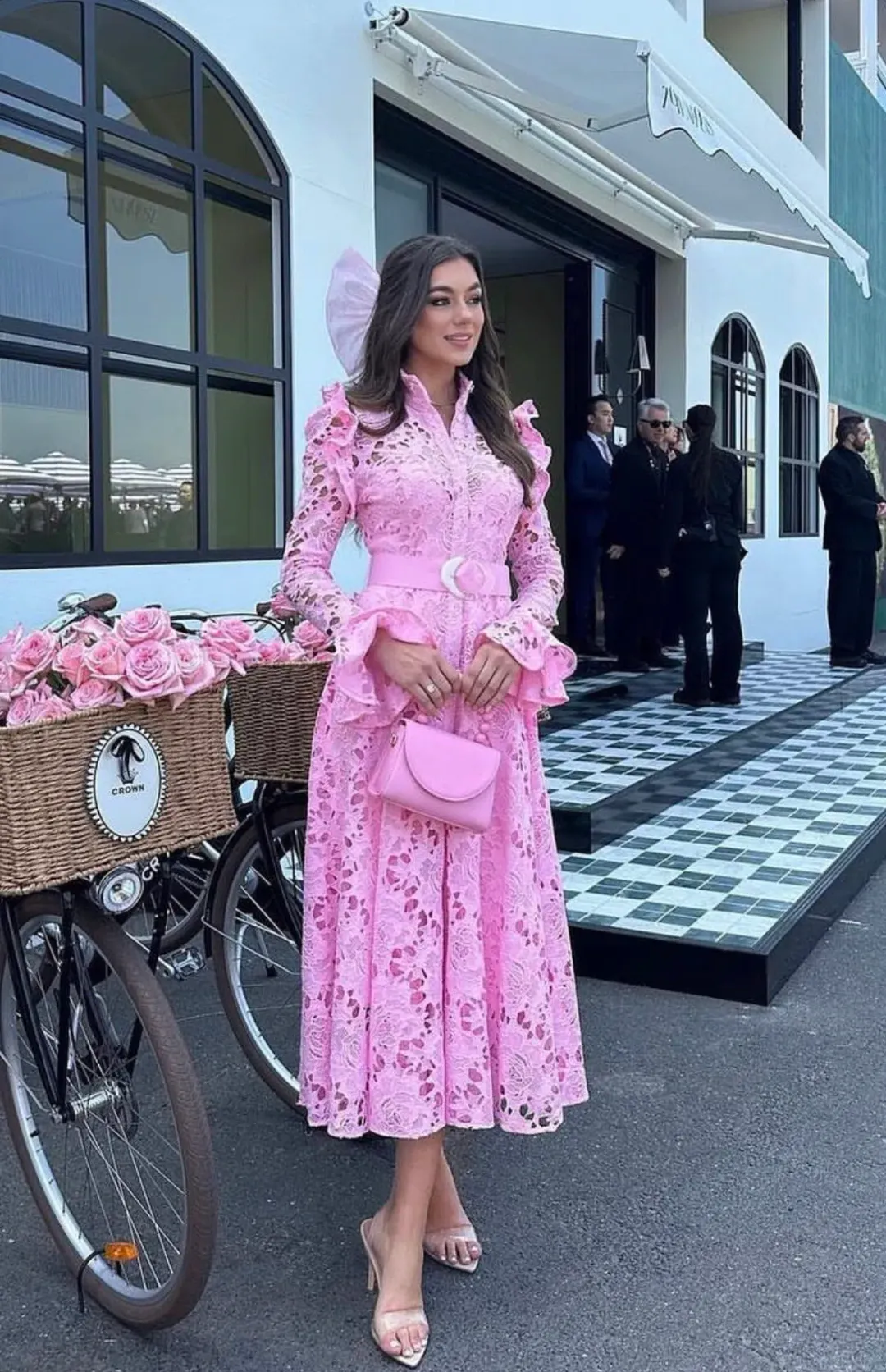 Leo Lin Aliyah Lace Butterfly Sleeve Midi Dress Candy Pink Size 10 for rent on The Volte - main image