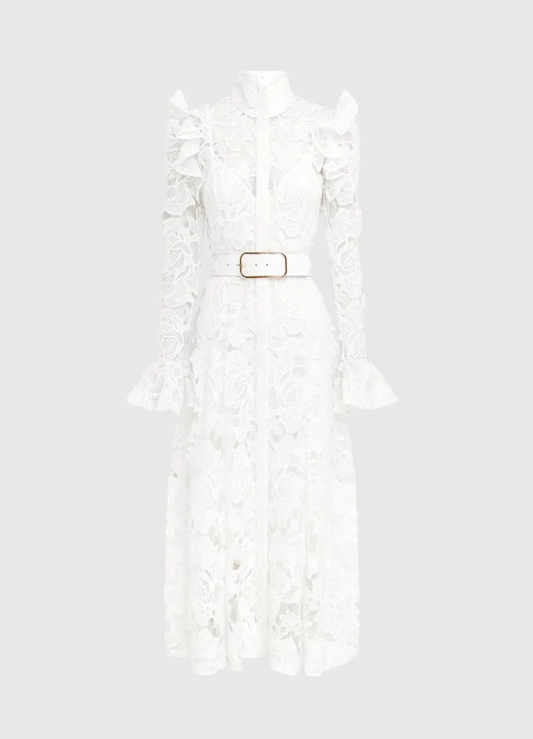 Leo Lin Aliyah Lace Butterfly Sleeve Midi Dress Snow Size 10 for rent on The Volte - main image
