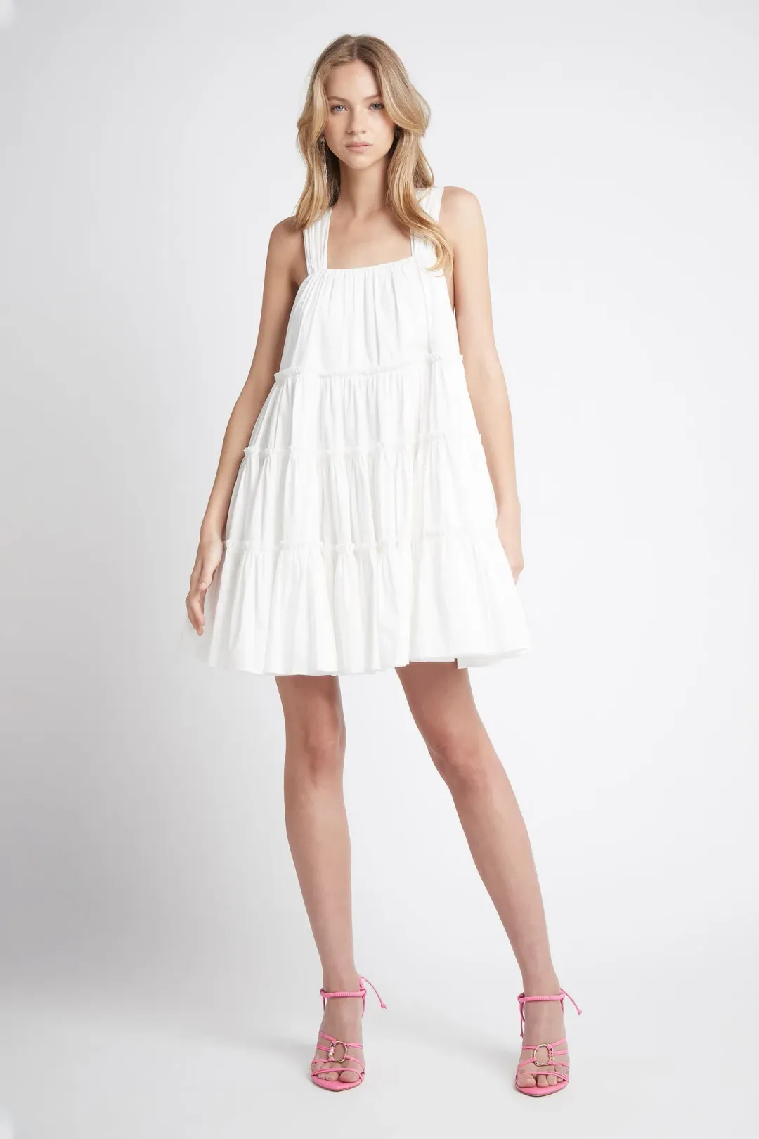 Aje Solstice Tiered Mini Dress Ivory Size 6 for rent on The Volte - main image