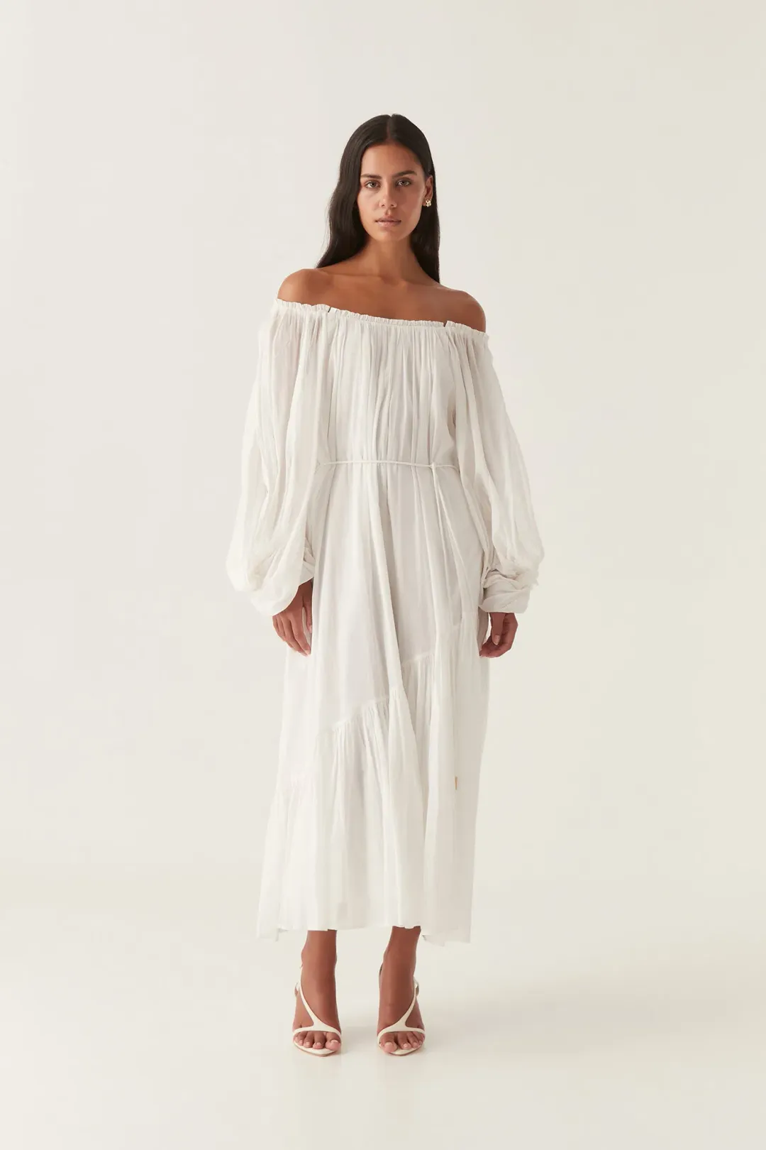 Aje Avani Smock Midi Dress Ivory Size 12 for rent on The Volte - main image