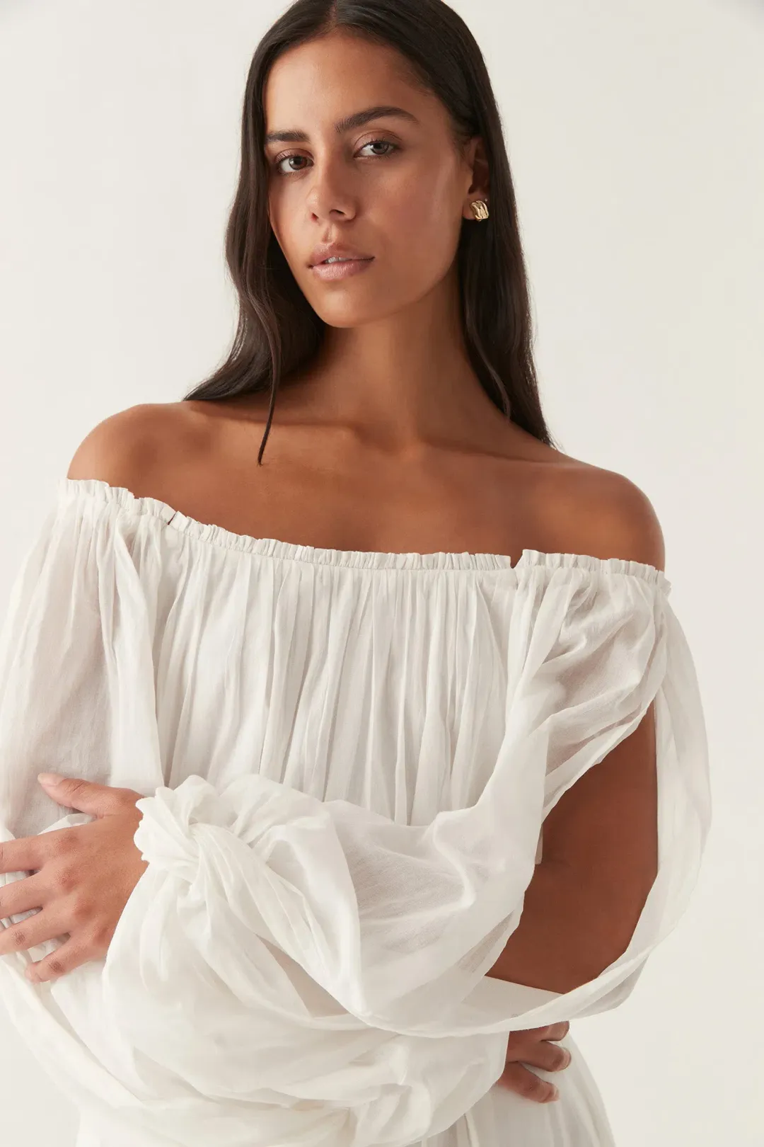 Aje Avani Smock Midi Dress Ivory Size 12 for rent on The Volte - main image