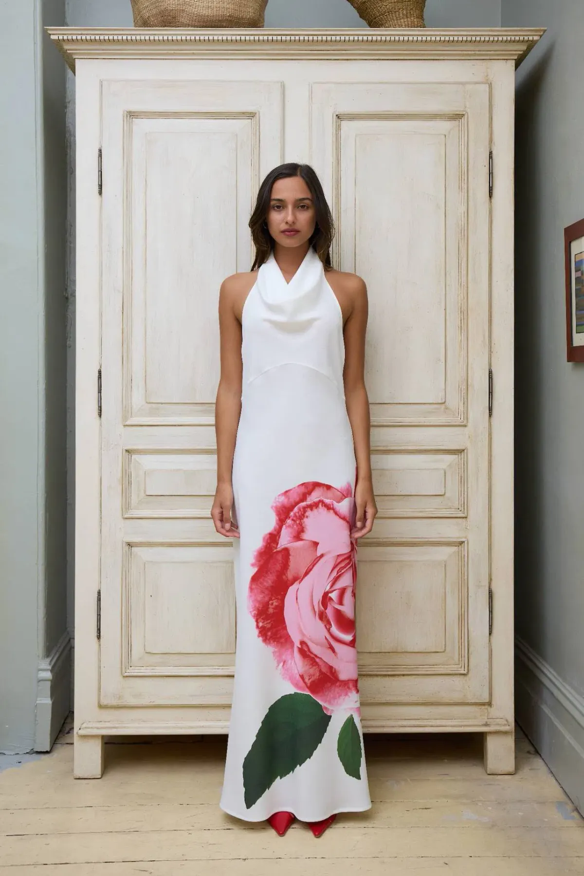 With Harper Lu Cowl Slip Dress White Rose Size XS / AU 6 for rent on The Volte - main image