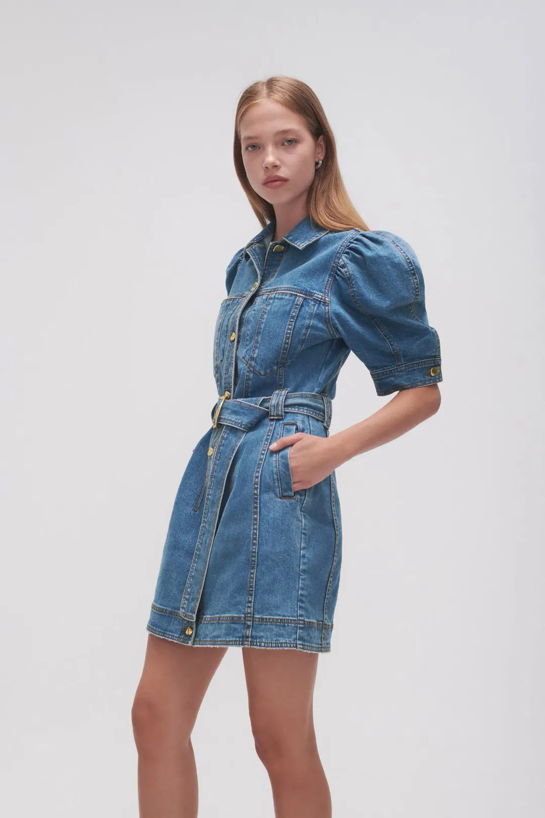 Aje Adriana Puff Sleeve Mini Dress 90s Wash Size 8 for rent on The Volte - main image