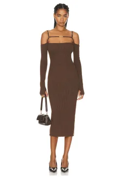 Jacquemus La Robe Sierra Midi Dress Brown Size AU 6 for rent on The Volte - image 1