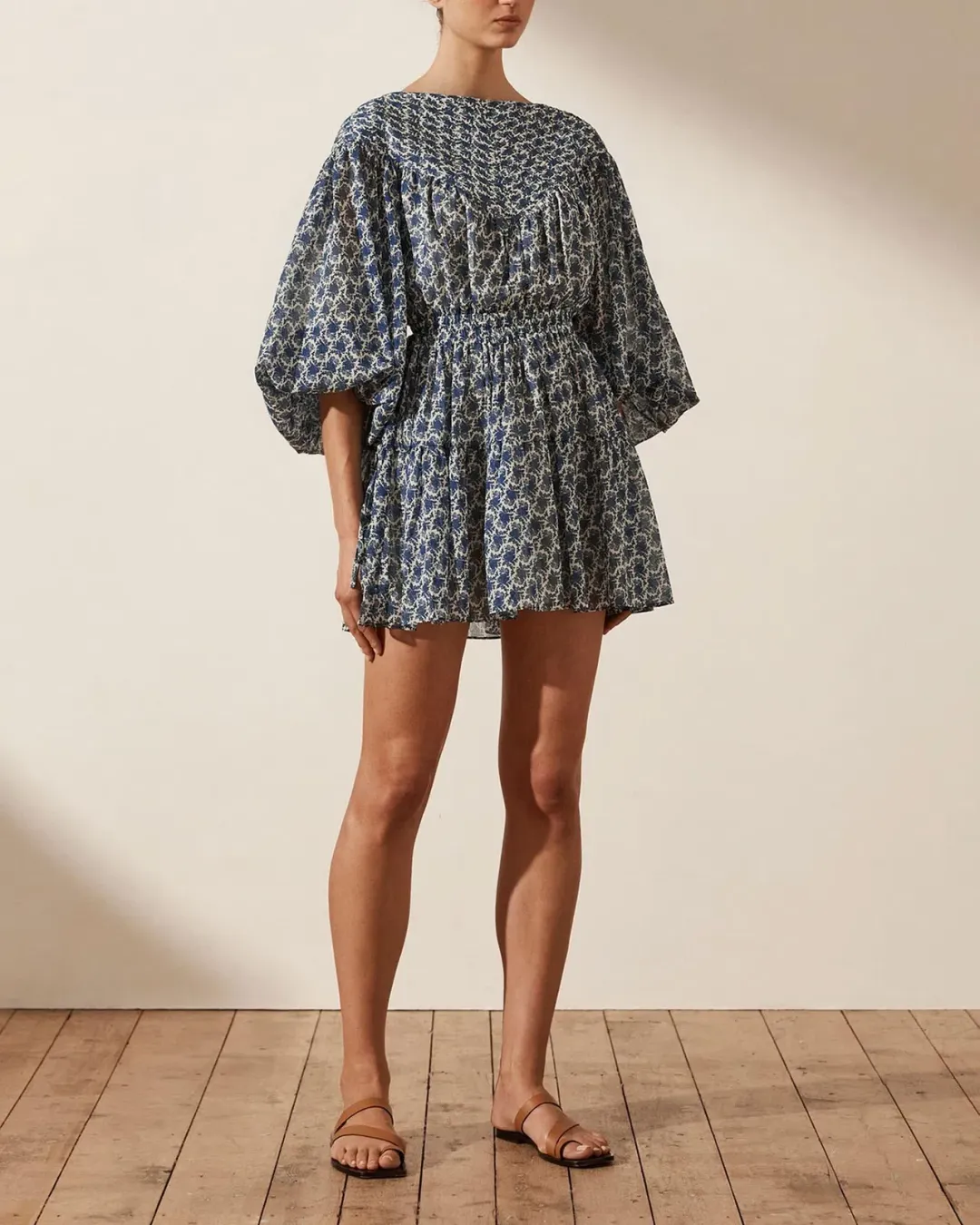 Shona Joy Daniela Pin Tuck Balloon Sleeve Mini Dress Print Size 6 for rent on The Volte - main image
