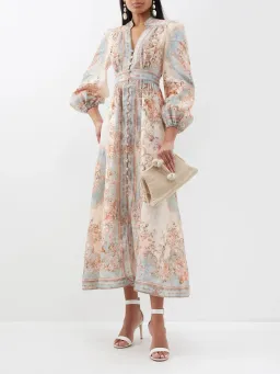 Zimmermann August Plunge Midi Dress Sky Blue Floral Size 2 / AU 12 for rent on The Volte - image 1