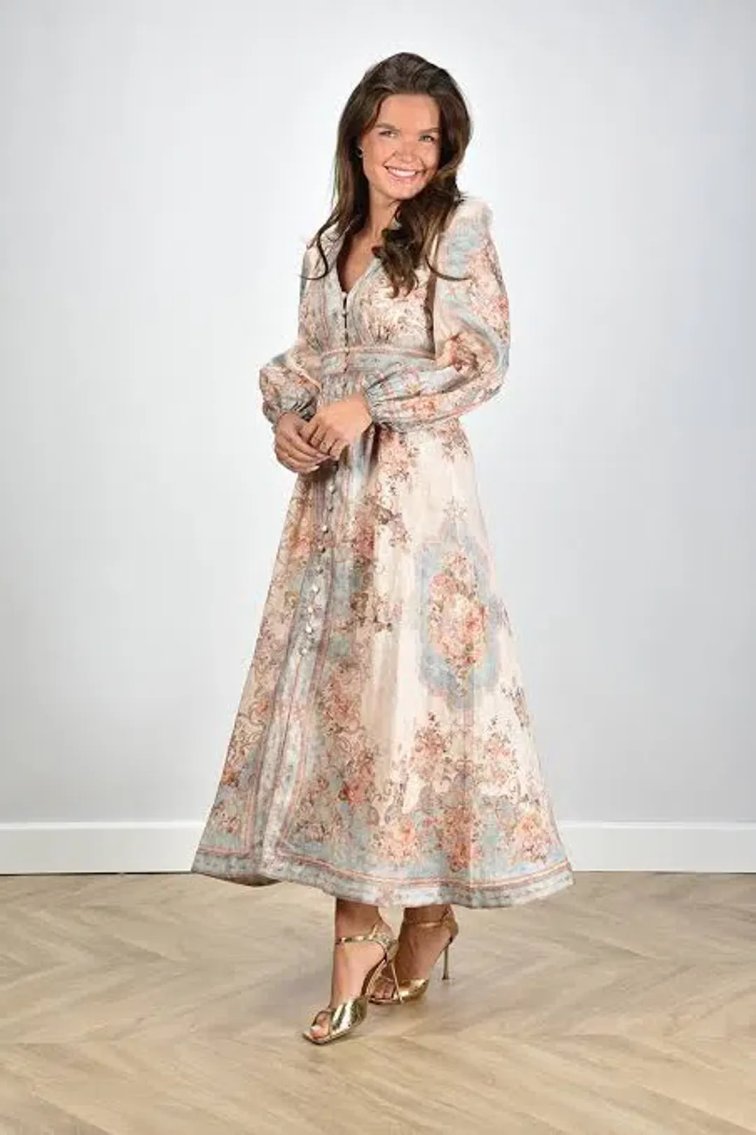 Zimmermann August Plunge Midi Dress Sky Blue Floral Size 1 / AU 10 for rent on The Volte - main image