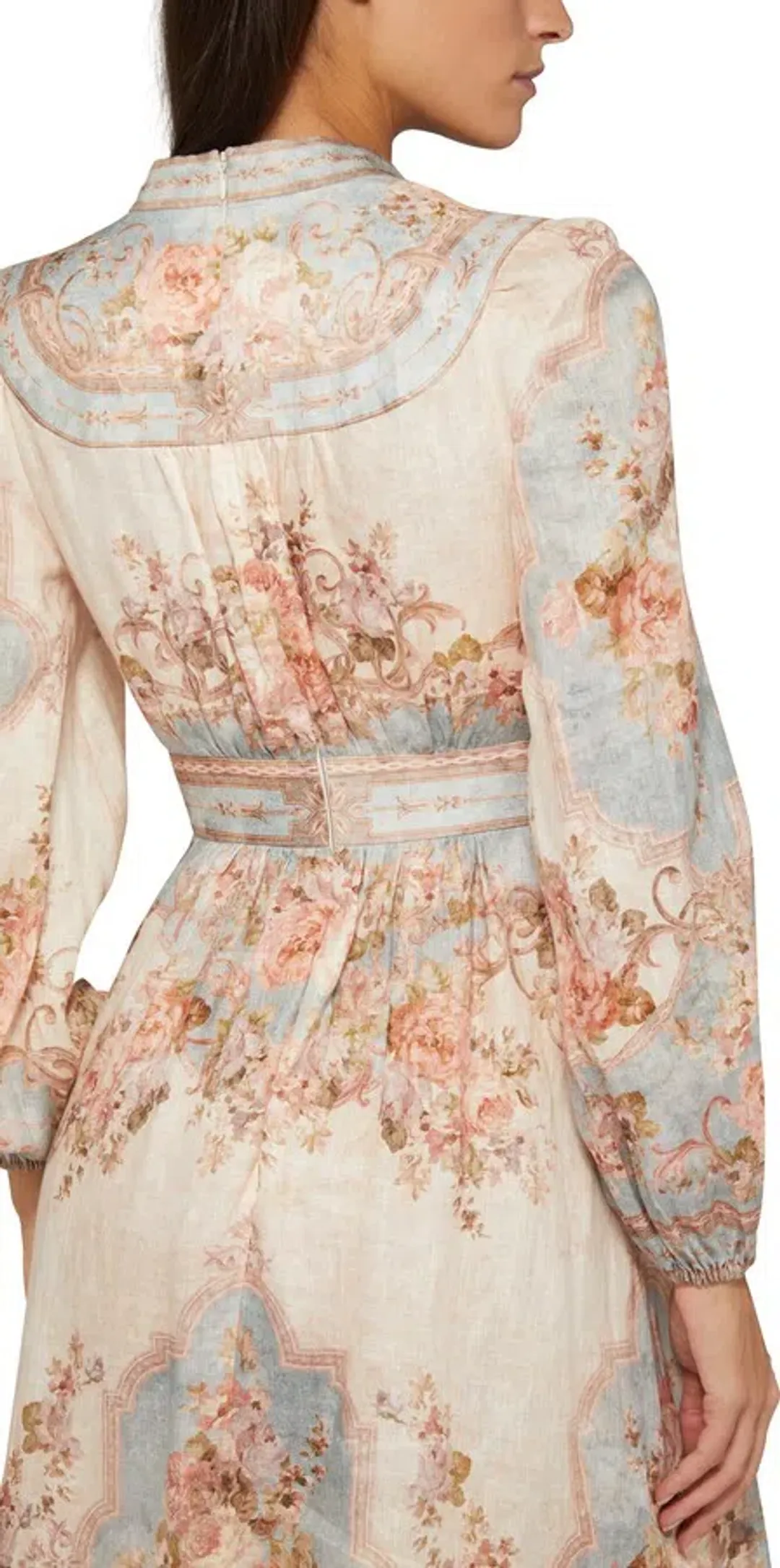 Zimmermann August Plunge Midi Dress Sky Blue Floral Size 1 / AU 10 for rent on The Volte - main image
