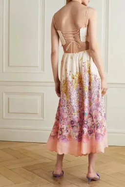 Zimmermann Jude Scallop Midi Dress Peach Gradient Floral Size 0P / AU 6 for rent on The Volte - image 2