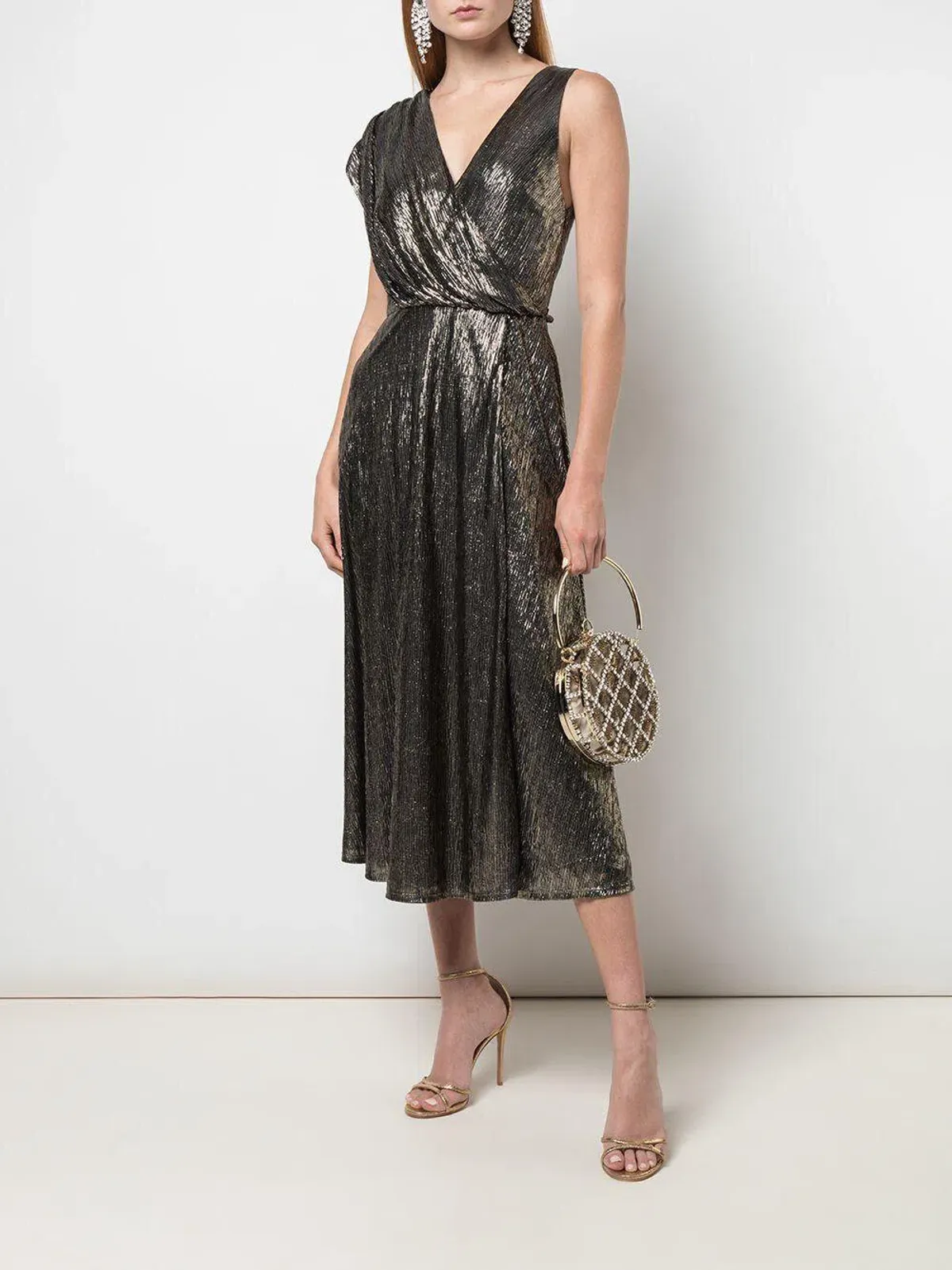 Alice & Olivia Roxy Drape Midi Dress Metallic Size 10 for rent on The Volte - main image