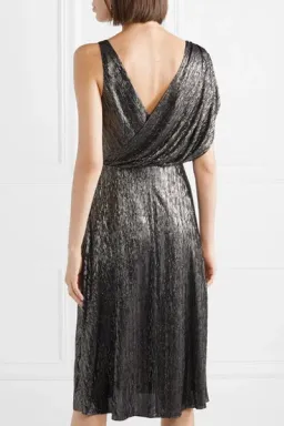 Alice & Olivia Roxy Drape Midi Dress Metallic Size 10 for rent on The Volte - image 4