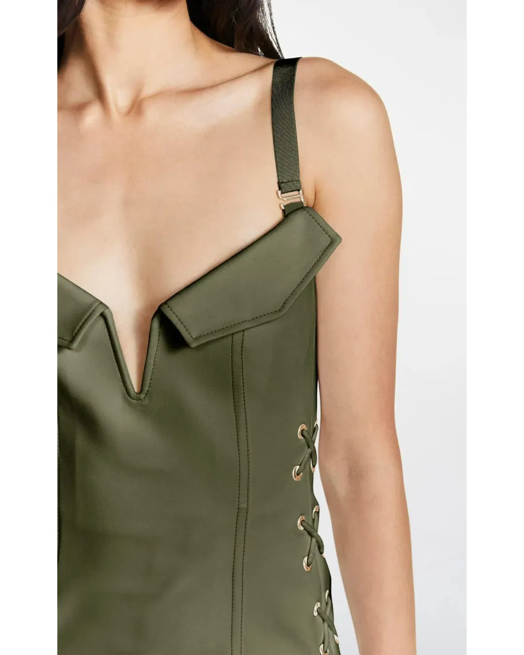 Dion Lee Laced Bonded Mini Dress in Moss Green Size AU 6 for rent on The Volte - main image