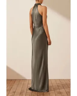 Shona Joy La Lune High Neck Twist Maxi Dress Olive Size AU 10 for rent on The Volte - image 3