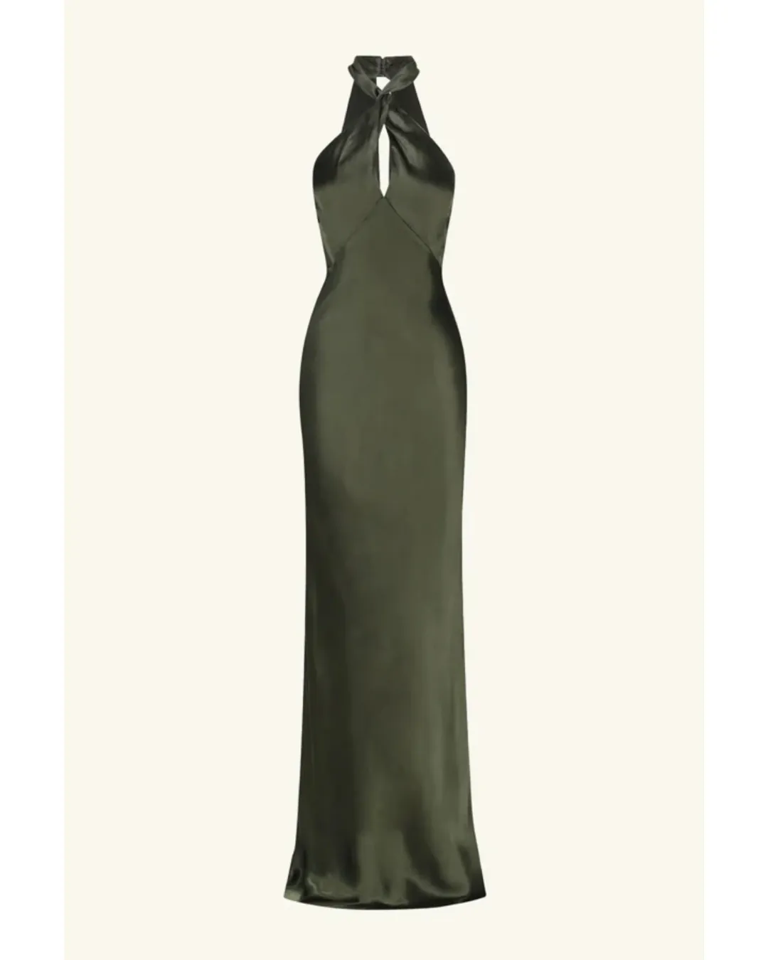 Shona Joy La Lune High Neck Twist Maxi Dress Olive Size AU 10 for rent on The Volte - main image