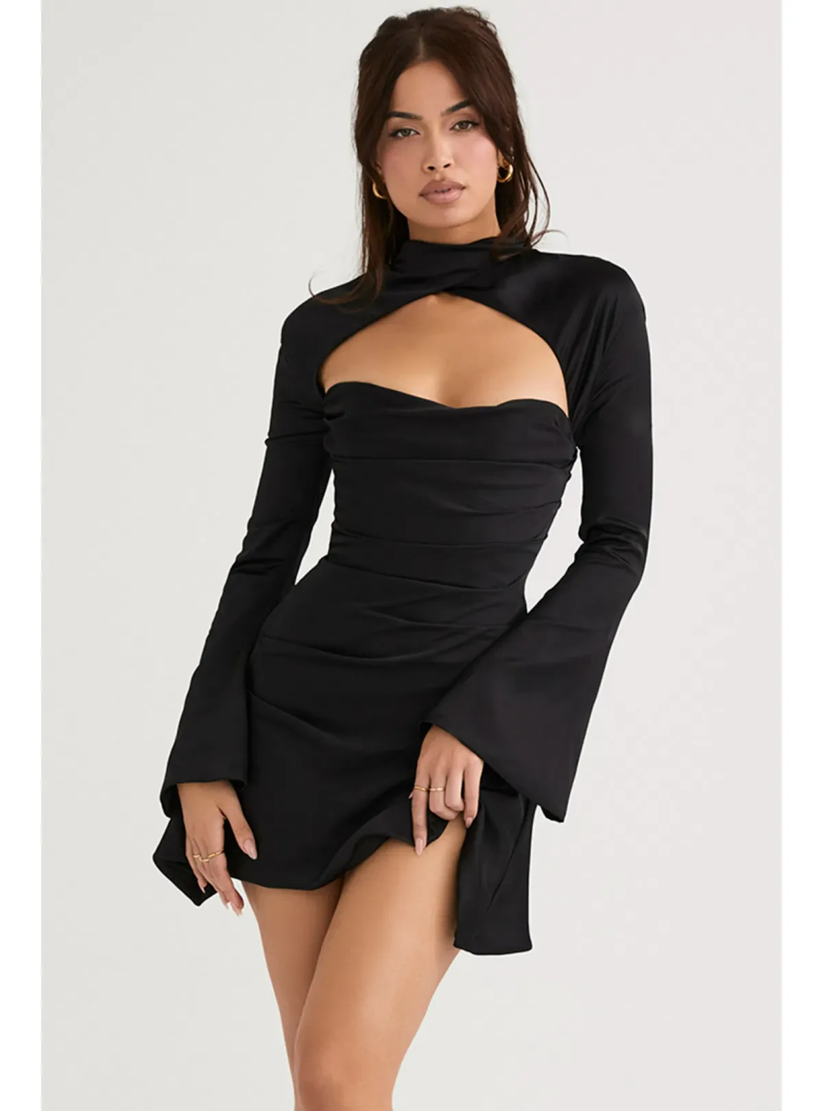 House of CB Toira Draped Corset Mini Dress Black Size Small / AU 8 for rent on The Volte - main image