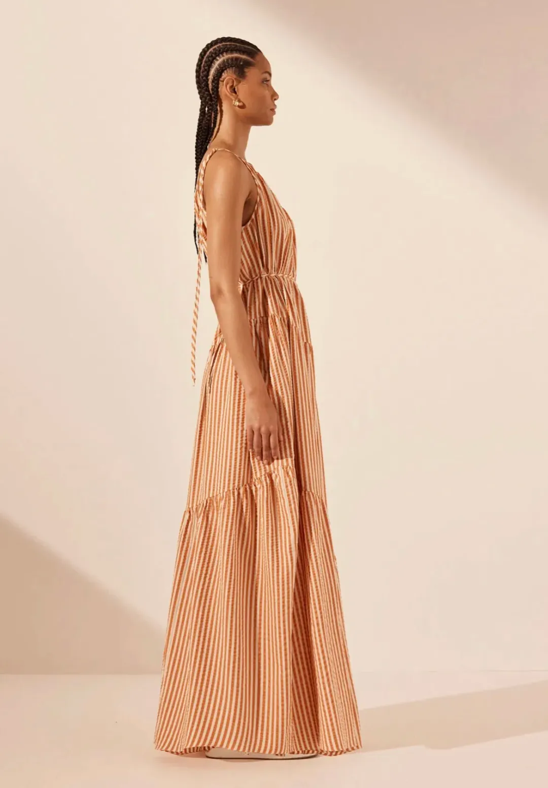 Shona Joy Hele One Shoulder Tiered Maxi Dress Coconut/Tangerine Size AU 6 for rent on The Volte - main image