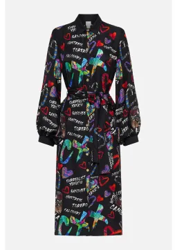 Camilla Tagged Up High Low Midi Shirt Dress Black Print Size M / AU 12 for rent on The Volte - image 4