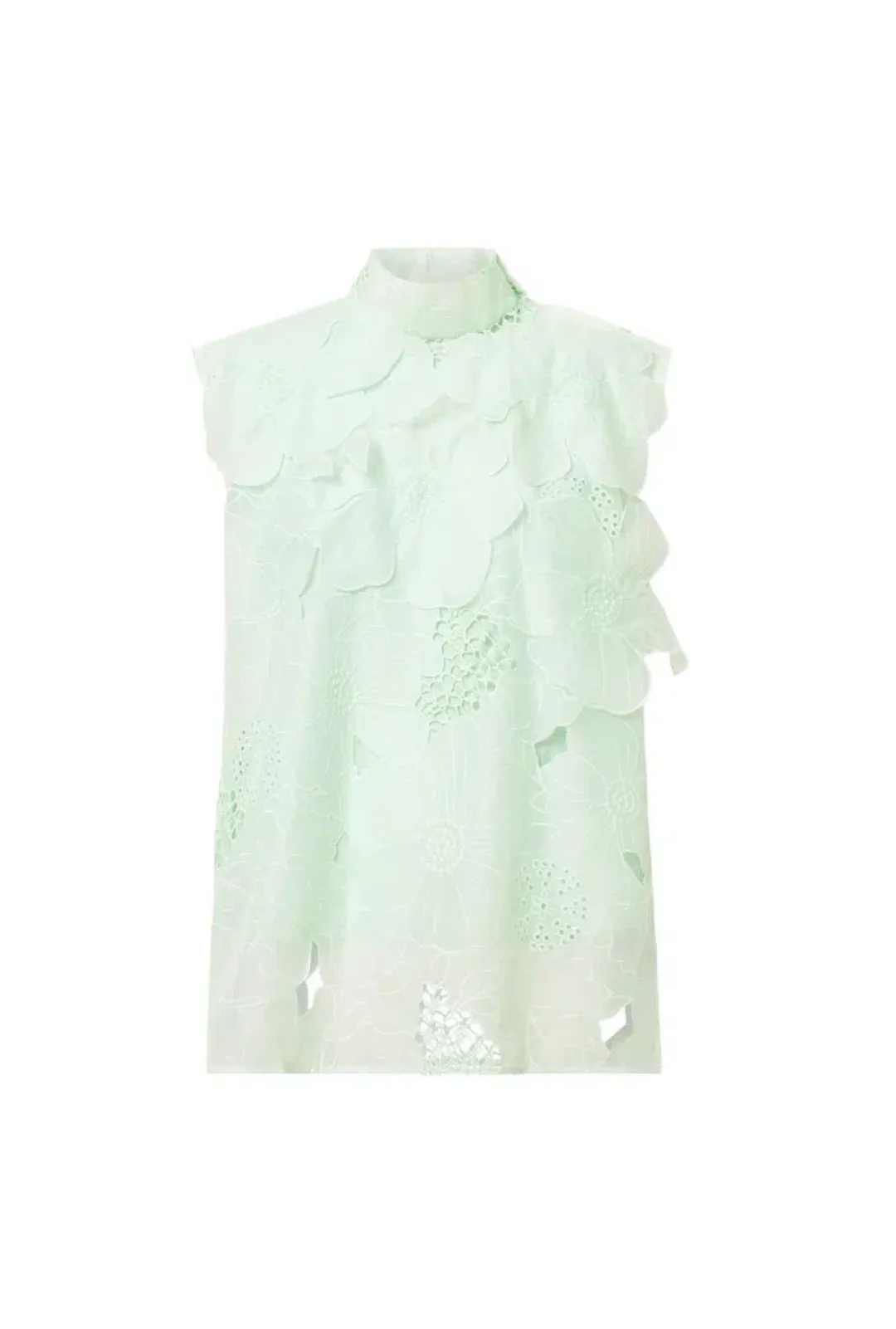 Oroton Tie Neck Lace Top Size AU 8 & Lace Mini Skirt Size AU 10 Set Sea Spray for rent on The Volte - main image