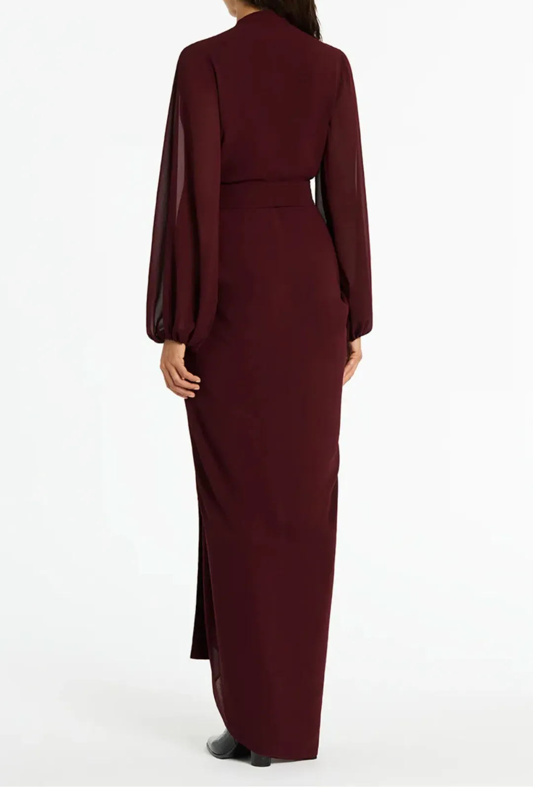 Carla Zampatti Georgette Waterfall Dress in Merlot Size 4  for rent on The Volte - main image