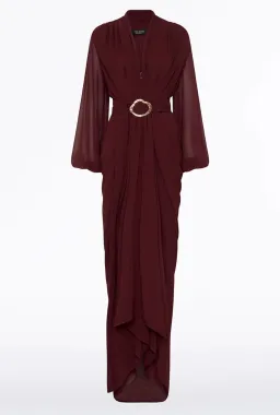 Carla Zampatti Georgette Waterfall Dress in Merlot Size 4  for rent on The Volte - image 3