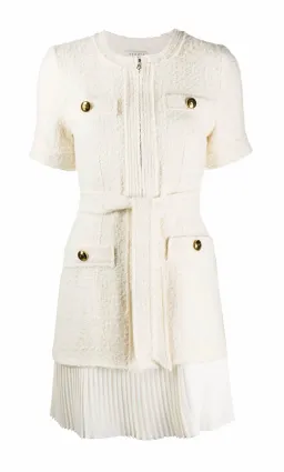 Sandro Tweed Pleated Trim Mini Dress in Ecru Size 34 FR / 6 AU for rent on The Volte - image 4