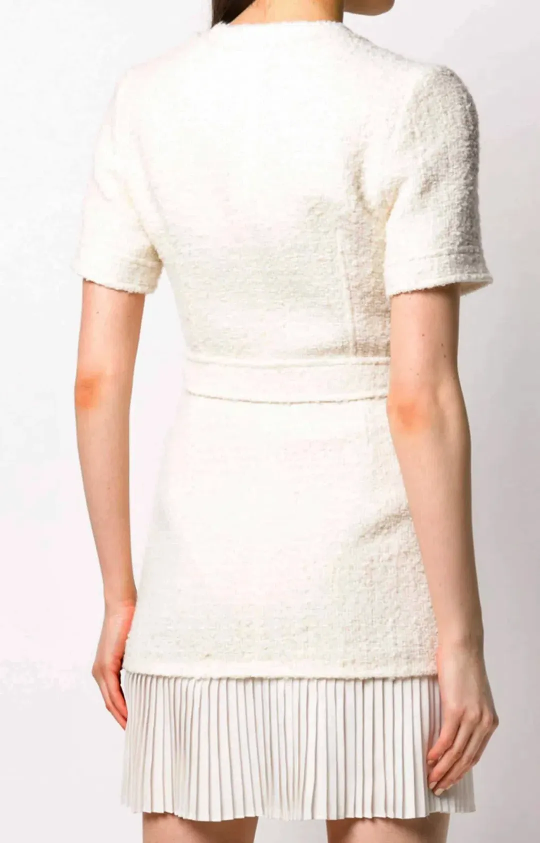 Sandro Tweed Pleated Trim Mini Dress in Ecru Size 34 FR / 6 AU for rent on The Volte - main image