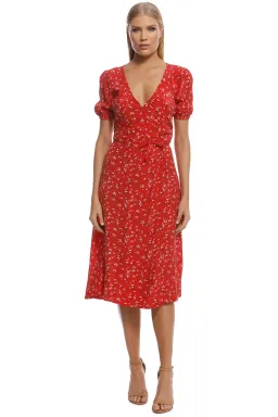 Kookai Zariah Wrap Midi Dress Red Multi Size 36 for rent on The Volte - image 1