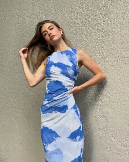 Scanlan Theodore Italian Cloud Print Dress Blue  Size 6 for rent on The Volte - image 2
