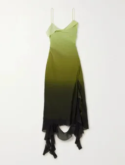 Acne Studios Asymmetric Ruffled Ombré Chiffon Midi Dress Green Size 10 for rent on The Volte - image 4