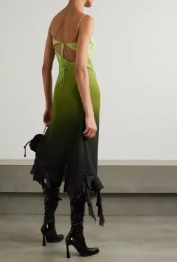 Acne Studios Asymmetric Ruffled Ombré Chiffon Midi Dress Green Size 10 for rent on The Volte - image 2