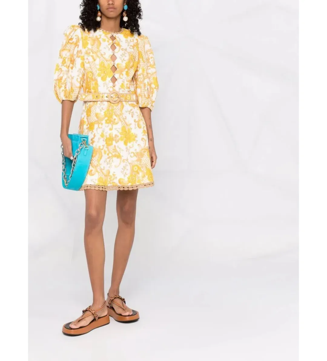 Zimmermann The Postcard Mini Dress in Swirl Floral Yellow  Size 0P/Au 6 for rent on The Volte - main image