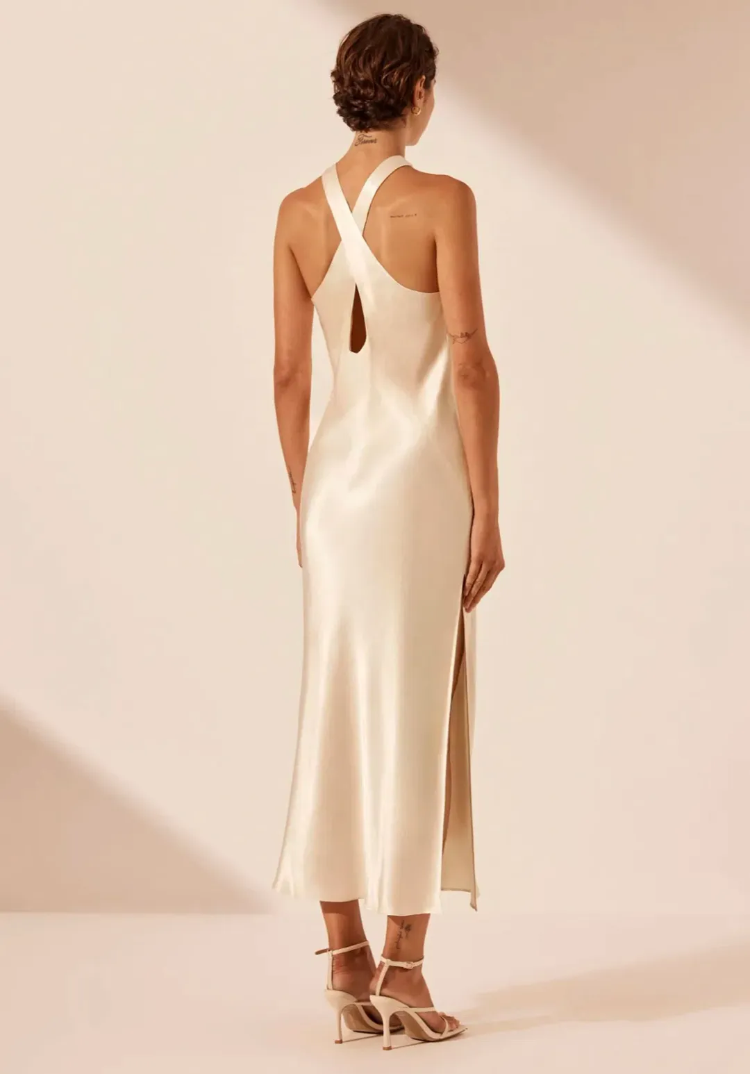 Shona Joy La Lune Cross Front Keyhole Midi Dress Cream Size 12 for rent on The Volte - main image