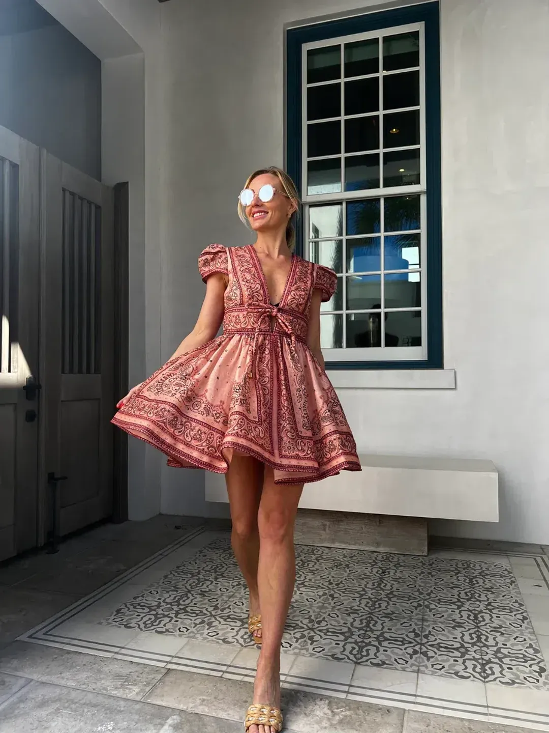 Zimmermann Matchmaker Structured Mini Dress Pink Bandana Size 3 / AU 14 for rent on The Volte - main image