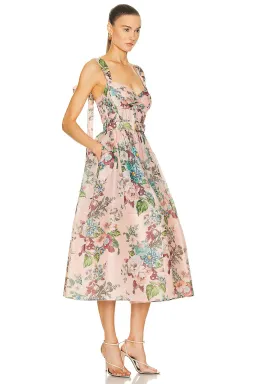 Zimmermann  Matchmaker Midi Dress Pink Barkcloth Floral Print  Size 2 / AU 12 for rent on The Volte - image 2