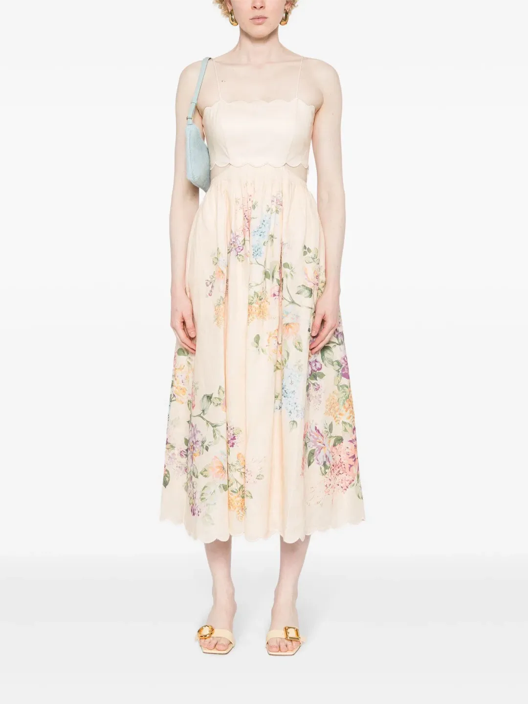Zimmermann Halliday Scallop Midi Dress in Cream Watercolour Floral Size 10 for rent on The Volte - main image