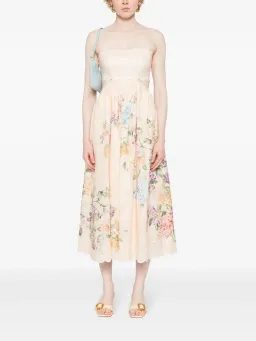 Zimmermann Halliday Scallop Midi Dress in Cream Watercolour Floral Size 10 for rent on The Volte - image 2
