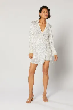 Winona Arissa Wrap Shirt Dress White Sequin Size 10 for rent on The Volte - image 4
