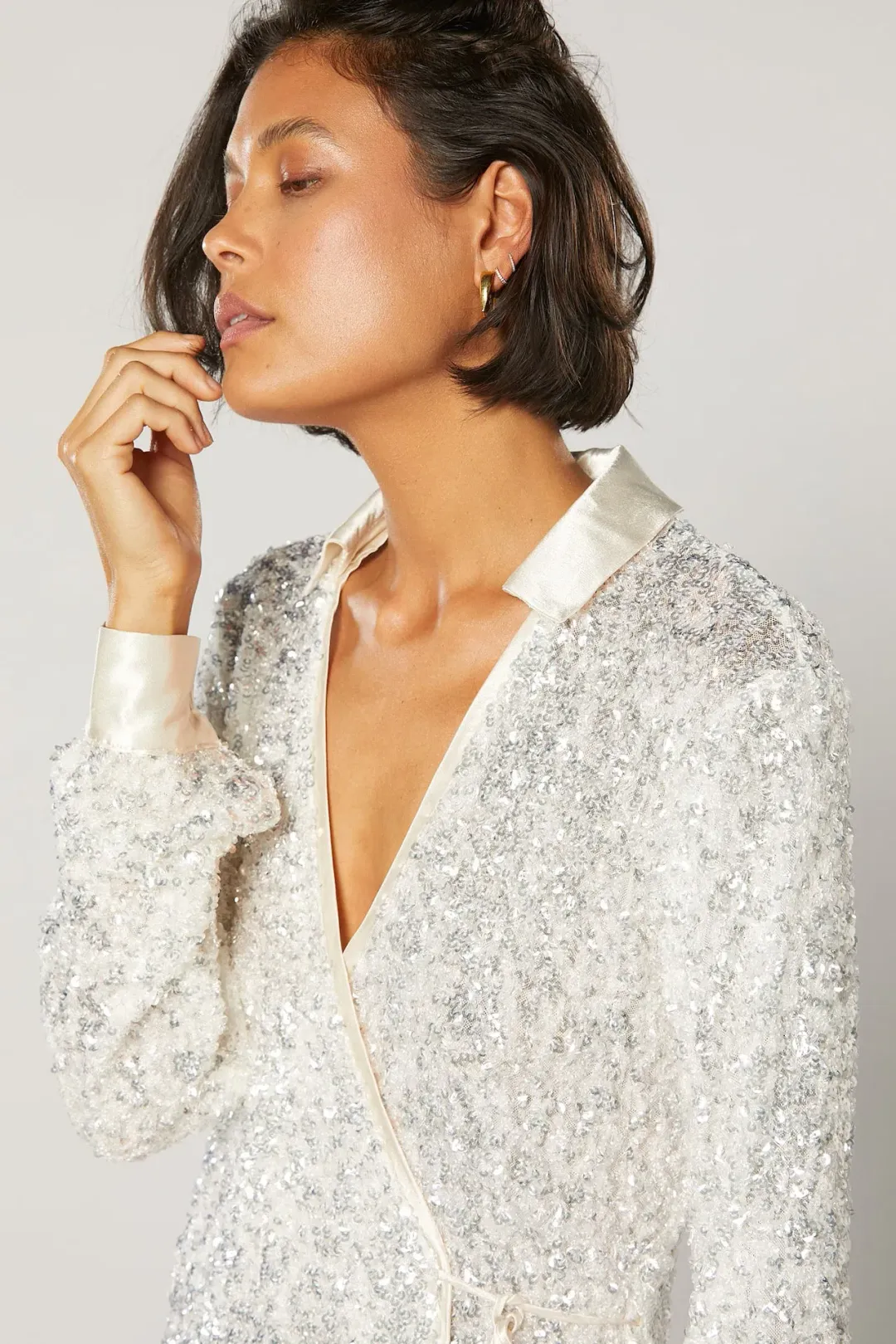 Winona Arissa Wrap Shirt Dress White Sequin Size 14 for rent on The Volte - main image