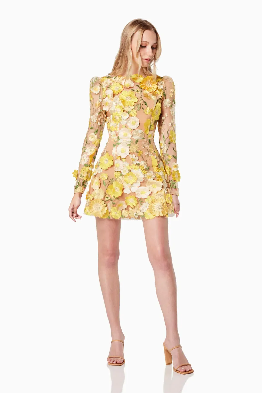 Elliatt Goldenvoice 3D Floral Mini Dress in Yellow Size 12 for rent on The Volte - main image