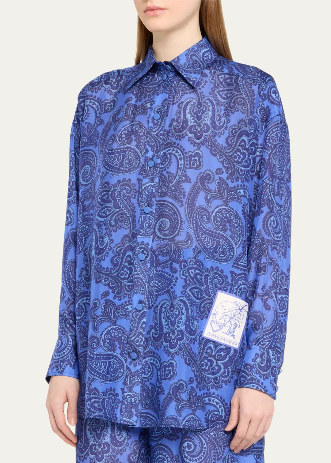 Zimmermann Ottie Relaxed Shirt Size 0P/ AU 6 and Pant Size 1/ AU 10 Set Blue Paisley  for rent on The Volte - main image