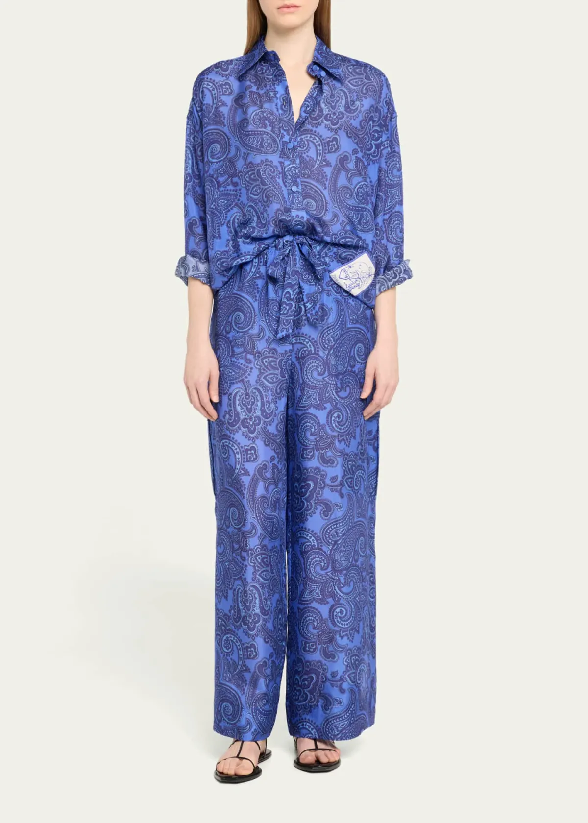 Zimmermann Ottie Relaxed Shirt Size 0P/ AU 6 and Pant Size 1/ AU 10 Set Blue Paisley  for rent on The Volte - main image