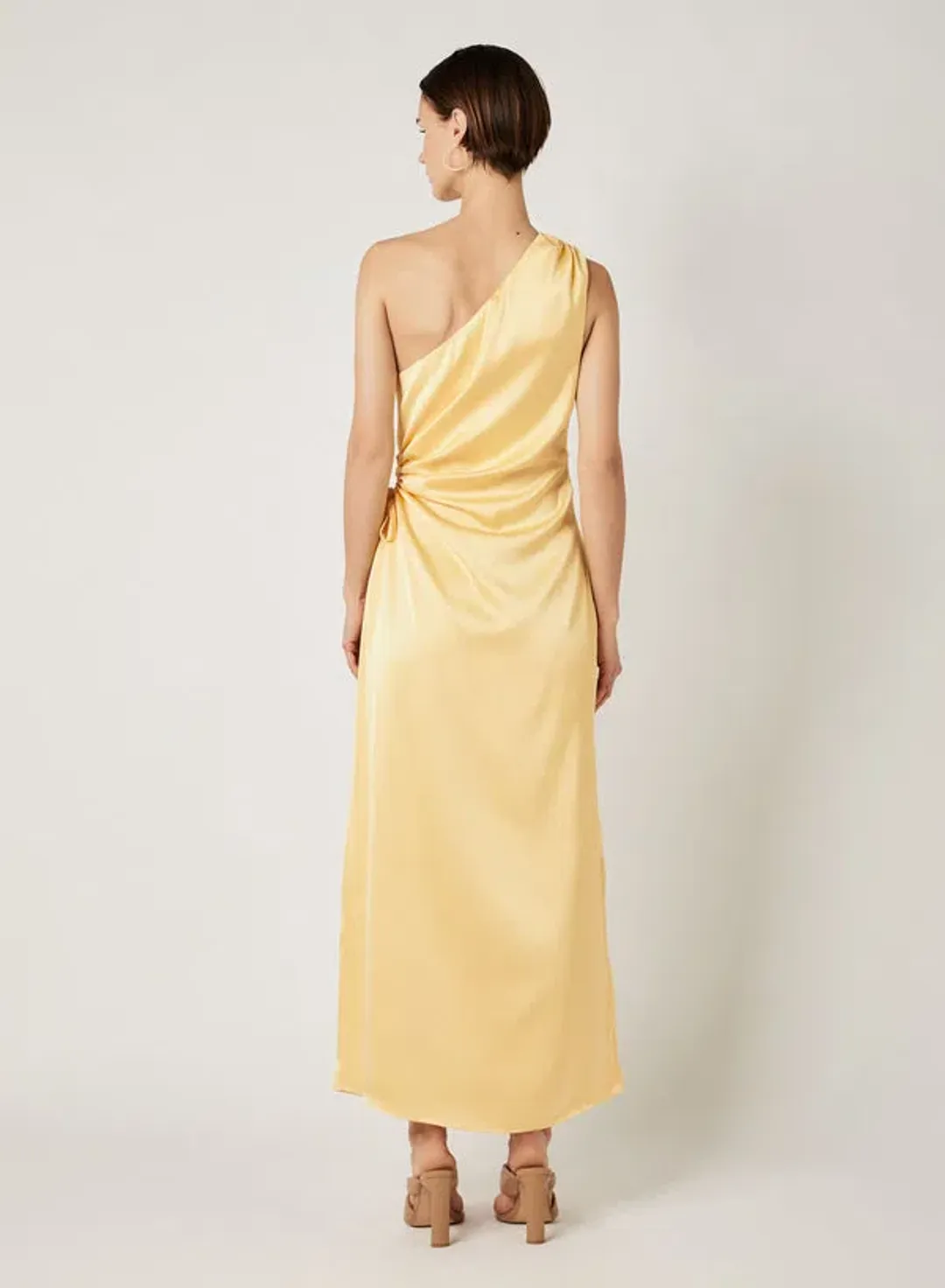 Esmaee Ariel Drawstring Midi Dress Yellow Lemon Size 8 for rent on The Volte - main image