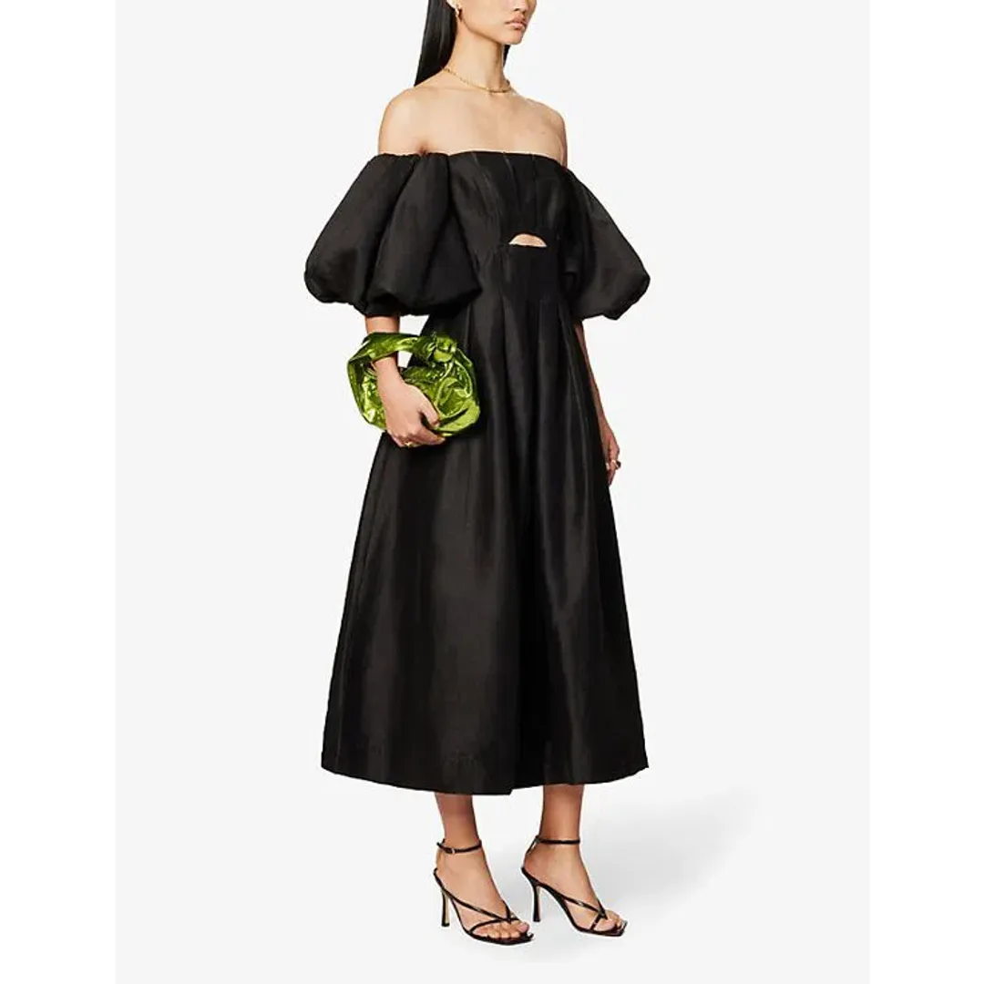 Aje Eugenie Off Shoulder Midi Dress Black Size 10 for rent on The Volte - main image