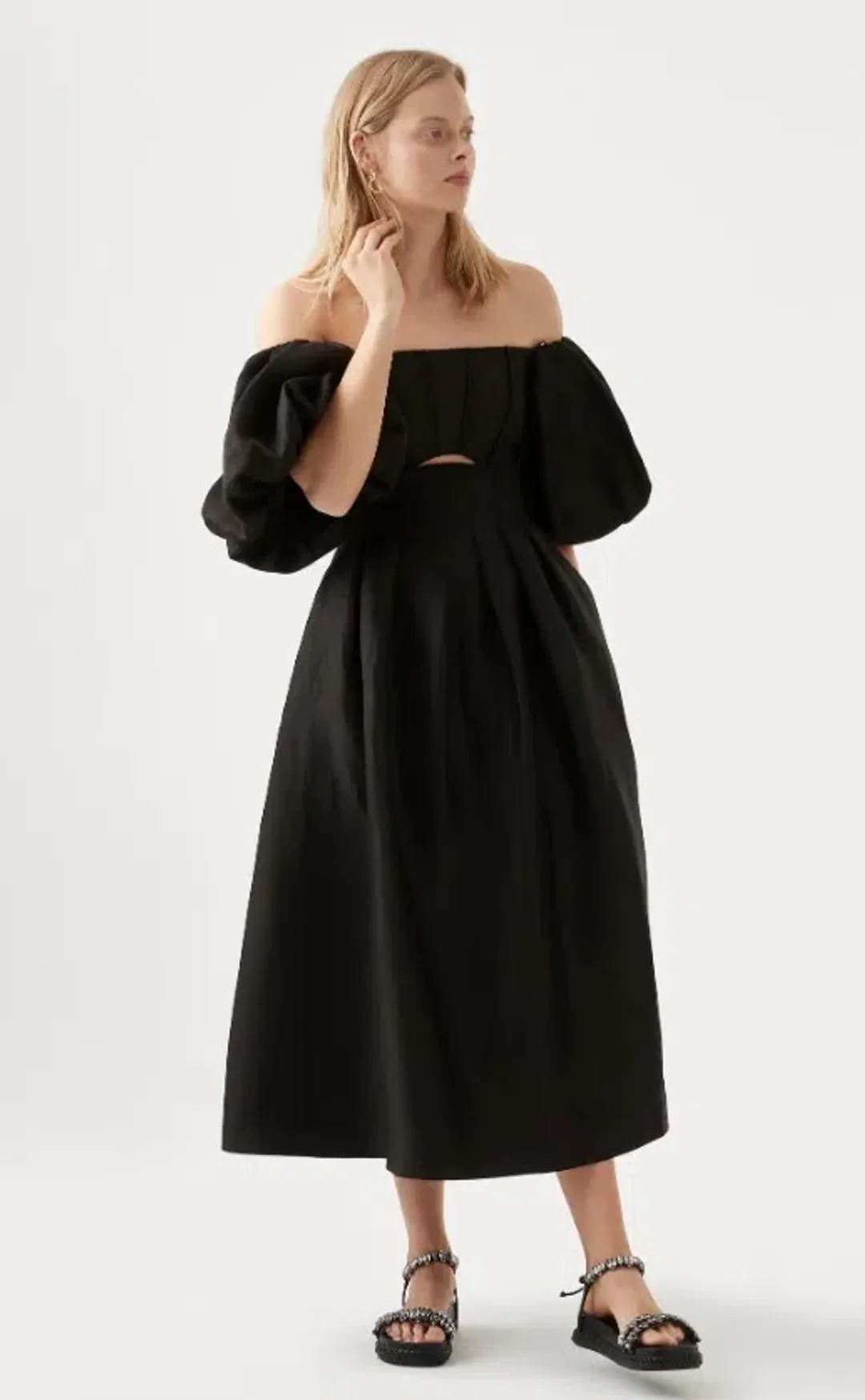 Aje Eugenie Off Shoulder Midi Dress Black Size 10 for rent on The Volte - main image