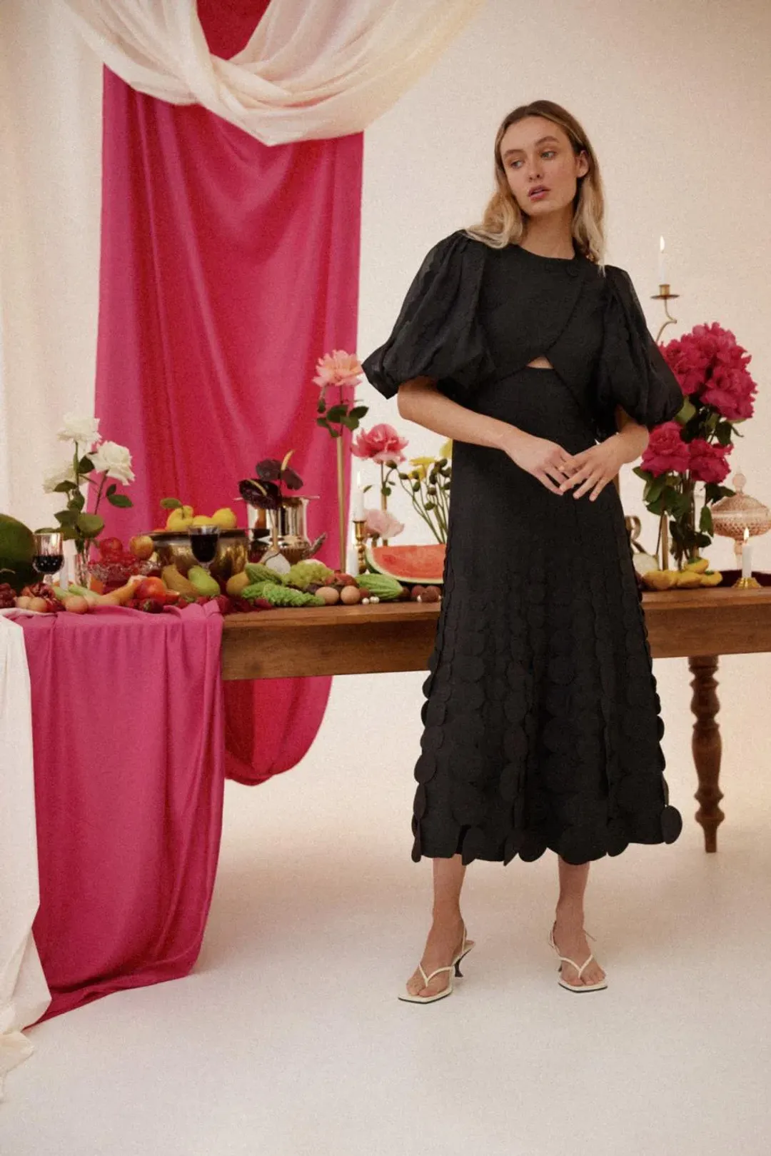 Acler Thurston Short Sleeve Midi Dress Black Size 8 for rent on The Volte - main image