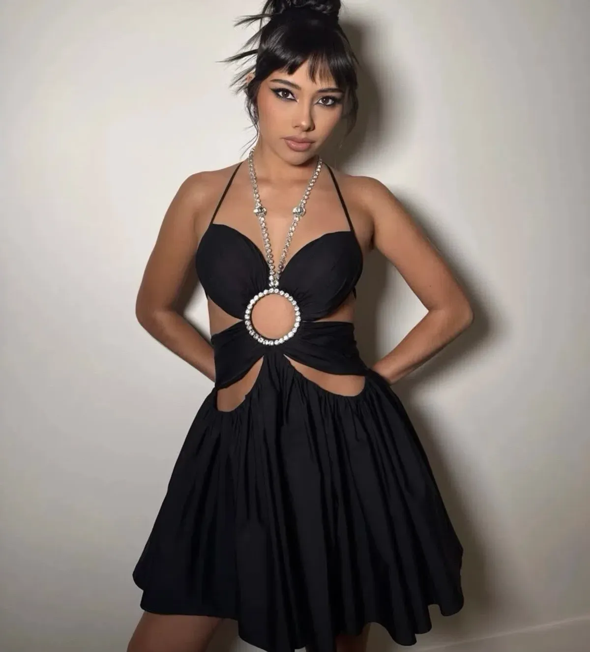 Area NYC Gathered Butterfly Poplin Mini Dress Black Size 2 / AU 8 for rent on The Volte - main image