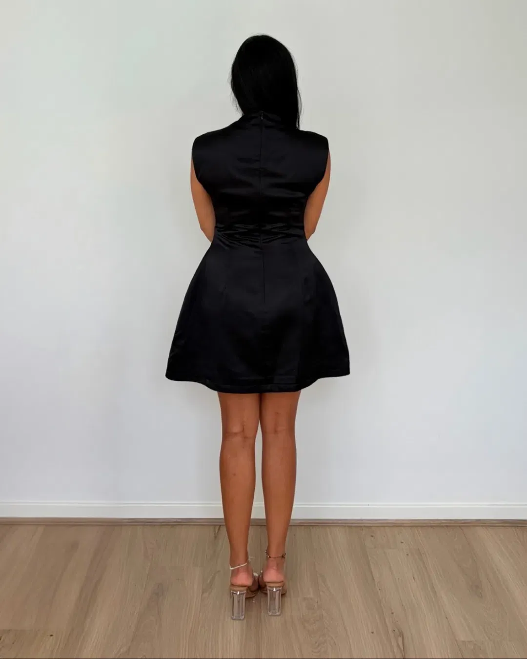 Odd Muse Satin Straight Neck Mini Dress Black Size M for rent on The Volte - main image