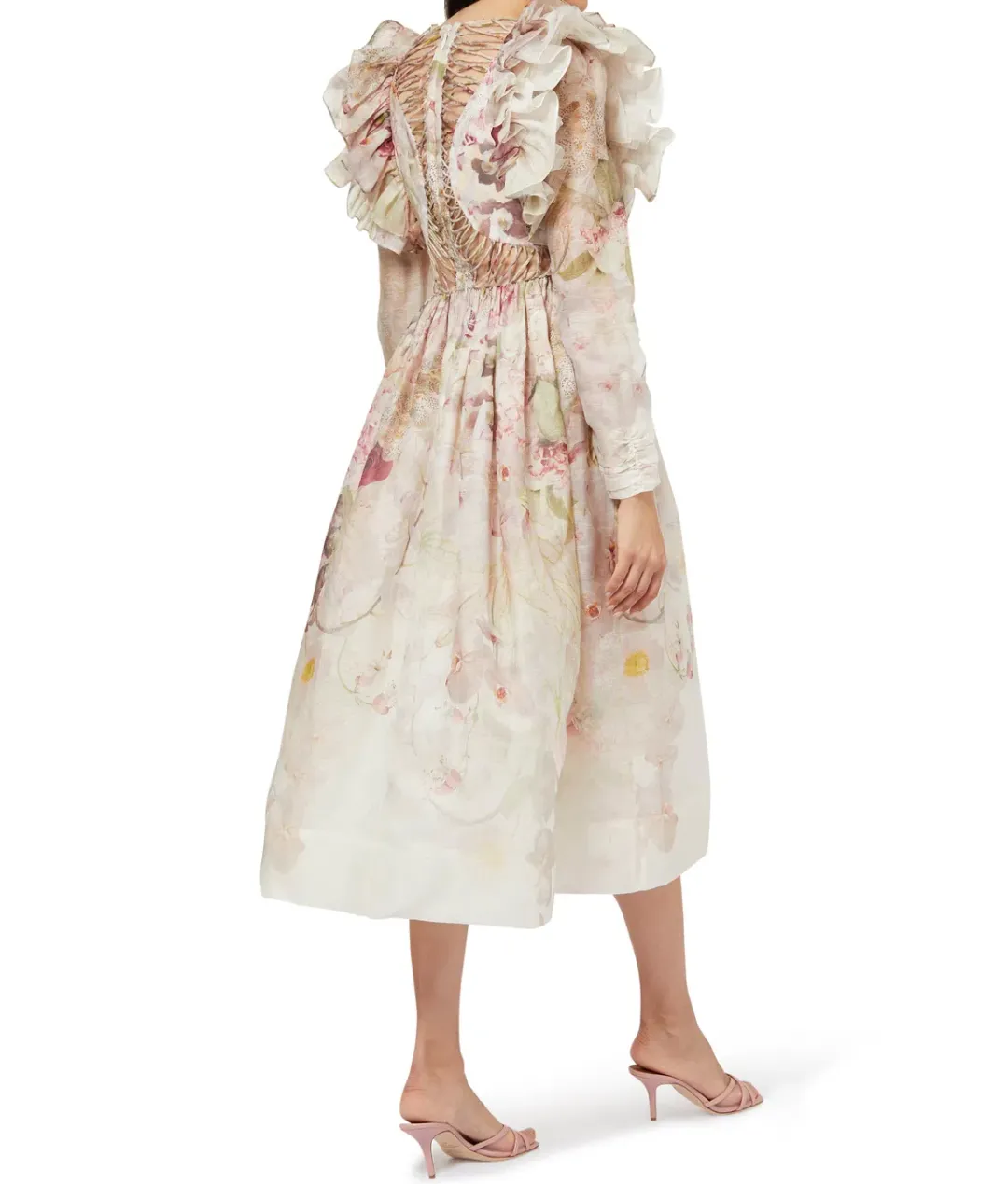 Zimmermann Dancer Laced Midi Dress Alabaster Garden Floral Size 3 / AU 14  for rent on The Volte - main image