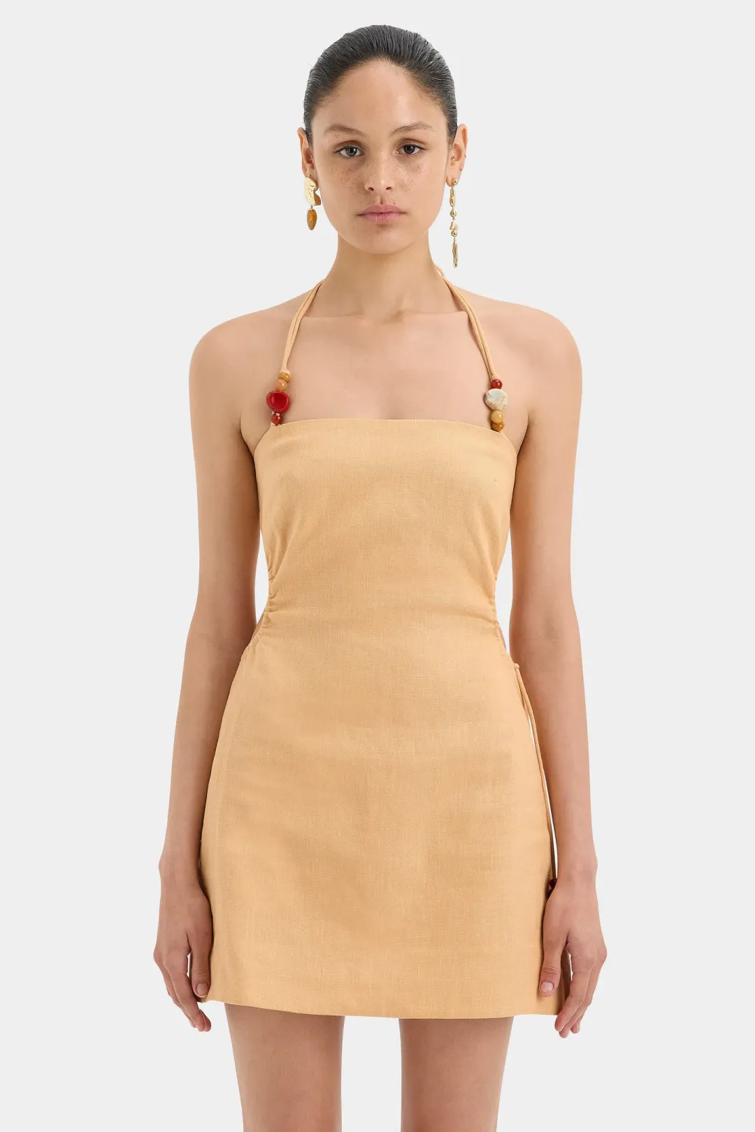 Sir the Label Antonia Beaded Mini Dress Light Tan Size 0 / AU 6 for rent on The Volte - main image